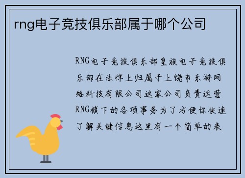 rng电子竞技俱乐部属于哪个公司